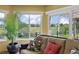 Comfortable seating area in a sunroom, with views of the backyard, and access to an outdoor area at 541 Carrera Dr, The Villages, FL 32159