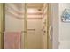 Shower with classic fixtures and accents and a pink towel at 621 High Point Dr, Mount Dora, FL 32757