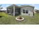 This screened patio offers an outdoor space for dining or relaxing, with backyard views at 6243 Danielson Loop, The Villages, FL 32163