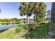 Picturesque backyard view of a serene pond, lush greenery, and mature trees offering privacy at 7873 Crosswinds Way, Mount Dora, FL 32757