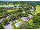 Lush aerial view of a community nestled amongst mature trees, showcasing a serene pool and well-manicured lawns at 8527 Firestone Cir, Clermont, FL 34711