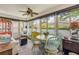 Bright sunroom with large windows, ceiling fan, dining table set, and comfortable seating area at 8712 Sw 92Nd Pl # D, Ocala, FL 34481