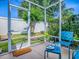 Screened patio featuring outdoor seating and a view of the well-manicured backyard at 1206 Thompson Ave, The Villages, FL 32162