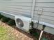 Exterior shot of the home's air conditioning unit surrounded by mulch and bushes at 12077 Lakeshore Way, Oxford, FL 34484