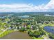 Aerial view showcases a home with a lake nearby, surrounded by lush greenery, offering a serene and picturesque setting at 201 Hillside Ave, Umatilla, FL 32784