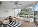 Inviting screened front porch with comfortable seating and a view of the landscaped front yard at 412 Hildalgo Dr, The Villages, FL 32159