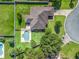 Aerial image showcases a private backyard retreat with a sparkling pool, lush lawn, and privacy fence in a suburban setting at 4730 Se 31St St, Ocala, FL 34480