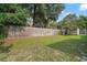 Backyard featuring a tall wooden fence and a storage shed at 501 Cherry Tree St, Eustis, FL 32726