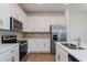 Close-up of a kitchen featuring stainless steel appliances, white cabinets and countertops at 5017 Balsam Falls Rd, Deland, FL 32724
