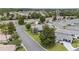 A high-angle view of a suburban area featuring well-maintained homes, tree-lined streets, and landscaped gardens at 8608 Se 141St Street Rd, Summerfield, FL 34491