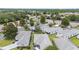 An aerial shot showcasing a peaceful residential area with tidy houses, green lawns, and mature trees at 8608 Se 141St Street Rd, Summerfield, FL 34491