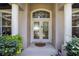 Elegant entryway with double glass doors and decorative windows framed by stately columns at 11036 Bronson Rd, Clermont, FL 34711
