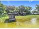 A charming waterfront boat house sits at the end of a private dock amidst lush, green reeds at 1107 Northshore Dr, Eustis, FL 32726