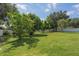 Expansive backyard featuring lush green grass, mature trees, and a white fence at 11437 Alameda Sandra Dr, Clermont, FL 34711