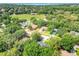 Scenic aerial view of a neighborhood surrounded by lush greenery and a distant lake at 1311 Rain Forest Ln, Minneola, FL 34715