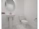 Clean powder room with a pedestal sink, toilet, and modern fixtures; a convenient space at 14249 Crest Palm Ave, Windermere, FL 34786