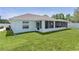 The backyard with a screened lanai offers a nice space for relaxation and outdoor activities at 15022 Se 94Th Ct, Summerfield, FL 34491