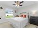 Bedroom with a ceiling fan, a large window and a comfortable bed at 15022 Se 94Th Ct, Summerfield, FL 34491