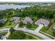 Aerial view showcases the home's location near a lake with manicured lawns in the neighborhood at 16951 Florence View Dr, Montverde, FL 34756
