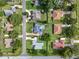 Aerial view of home with screened-in pool, a well maintained landscaped yard, and a brick driveway at 2024 Meadowside Dr, Eustis, FL 32726
