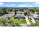 Aerial view of a landscaped property with a long drive, a screened pool, and mature trees at 2024 Meadowside Dr, Eustis, FL 32726