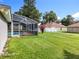 A well maintained backyard featuring a screened-in pool area and vibrant green lawn at 2024 Meadowside Dr, Eustis, FL 32726