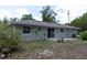 Rear of home with sliding glass doors that lead to a concrete patio and well-maintained lawn at 2701 S Dellwood Dr, Eustis, FL 32726