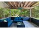 Relaxing outdoor patio featuring blue wicker furniture and a view of lush greenery at 5581 Sw 197Th Ter, Dunnellon, FL 34431