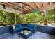Entertaining screened porch features stylish furniture, ceiling fan, and views of the lush backyard at 5581 Sw 197Th Ter, Dunnellon, FL 34431