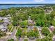 A view of the property from the air highlighting its proximity to a lake and lush tree coverage at 647 E 3Rd Ave, Mount Dora, FL 32757