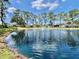 Picturesque pond featuring a fountain, surrounded by mature trees and landscaping at 105 Temple W Cv, Leesburg, FL 34748