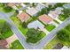 Overhead view of a charming neighborhood with mature trees, manicured lawns, and well-maintained homes at 1514 Vandam St, The Villages, FL 32162