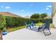 Cozy backyard patio with stylish furniture and lush greenery at 1514 Vandam St, The Villages, FL 32162