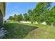 Fenced backyard with lush green grass and mature trees offers privacy at 185 Hamlet Loop, Davenport, FL 33837