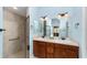 Bathroom featuring double sinks, a shower, and natural light at 1910 Quiet Oak Ct, The Villages, FL 32162
