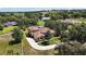 Aerial view of the property showcasing the home, driveway, surrounding trees, manicured lawns, and fencing at 21206 Canoe Pass St, Clermont, FL 34715