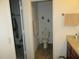 Compact bathroom featuring a toilet, vanity, and a glimpse into a walk-in closet at 2388 Branchville Ter, The Villages, FL 32162