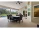 Covered patio with dining set overlooking screened pool and landscape at 25236 Waterbridge Ct, Leesburg, FL 34748