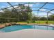Gorgeous screened-in pool area with waterfall feature and lawn view at 25236 Waterbridge Ct, Leesburg, FL 34748