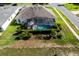 Aerial view showcases a pool, the screened-in lanai, and lush landscaping, offering privacy and beauty at 27146 Greenfly Orchid Ln, Leesburg, FL 34748