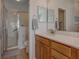 Bathroom features a walk-in shower, vanity with sink, and updated fixtures at 27146 Greenfly Orchid Ln, Leesburg, FL 34748