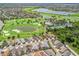 Aerial view of a golf course community with lush green fairways, a lake, and neat rows of houses for picturesque living at 3074 Eastwood Ter, The Villages, FL 32163