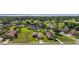 Aerial view of the property showcasing a manicured lawn and mature trees in a community setting near the water at 39504 Hillrise Ln, Lady Lake, FL 32159