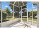 Screened patio with views of the landscaped backyard and blue skies at 654 Fayette Ct, The Villages, FL 32162