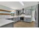 Updated kitchen featuring gray cabinetry, modern appliances, and stylish backsplash at 717 Southeast 46Th Ct, Ocala, FL 34471