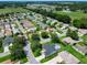 Community aerial view showcasing homes with lush landscaping and mature trees, with a golf course in the background at 750 Eden Pl, The Villages, FL 32162