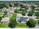 Serene aerial view of a residential neighborhood, highlighting a beautiful home with a private screened-in pool at 750 Eden Pl, The Villages, FL 32162