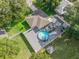An aerial perspective of the home, highlighting the pool, patio, and the gravel-covered backyard at 9364 Se 164Th Pl, Summerfield, FL 34491