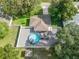 Overhead shot of a home with a pool and surrounding greenery in a private, fenced backyard at 9364 Se 164Th Pl, Summerfield, FL 34491