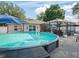 View of the above ground pool with a blue umbrella, set in a gravel-covered backyard at 9364 Se 164Th Pl, Summerfield, FL 34491